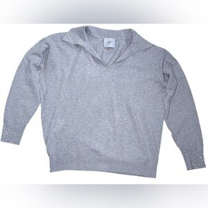 Liv Milano Gray Collared Rhinestone Sweater XL Lightweight Fairy Core Whimsigoth